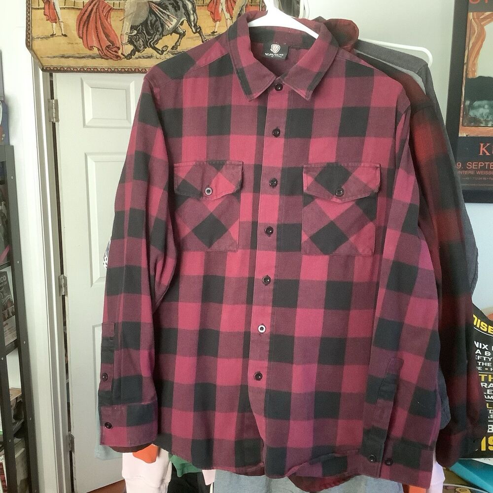 YAGO Men's Casual Plaid Flannel Long Sleeve Button Down Shirt Red/7F medium